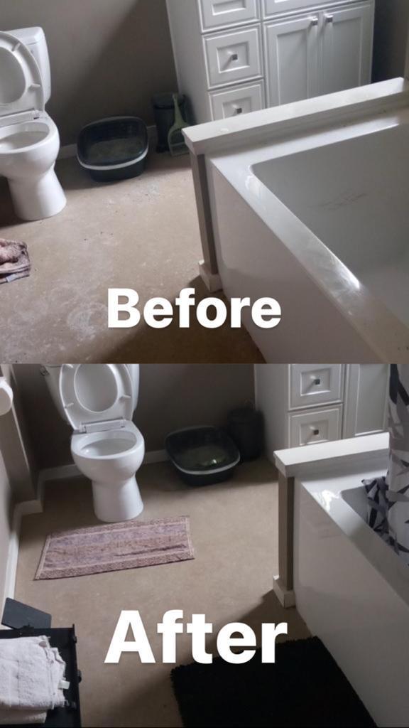 A bathroom before and after we cleaned it