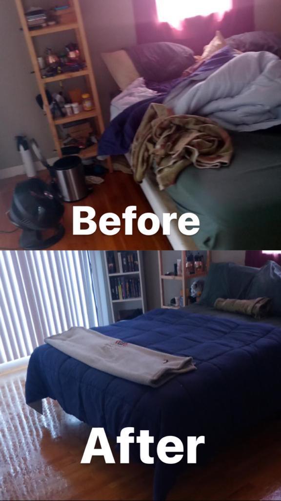 Bedroom before and after cleaning